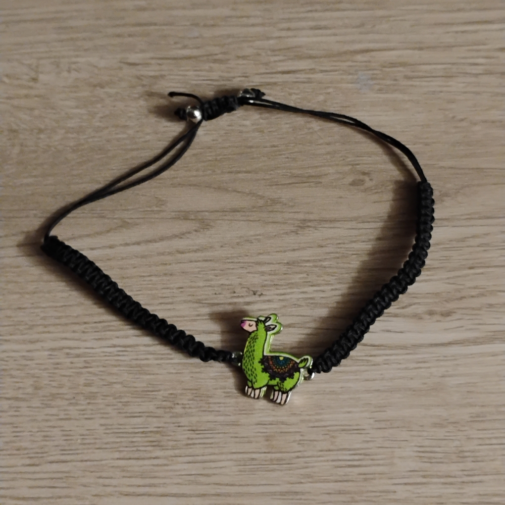 Green and Black Llama Charm Bracelet